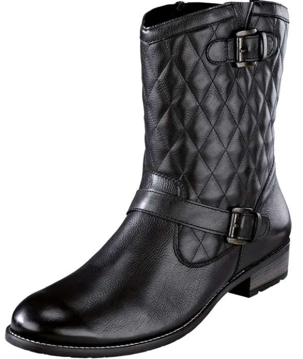 Bikerstiefelette mit gestepptem Schaft in Waffeloptik